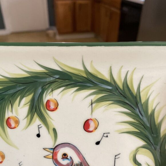 GAIL PITTMAN CHRISTMAS TRIMMINGS SQUARE SALAD PLATE - Four Calling Birds - Picture 3 of 8